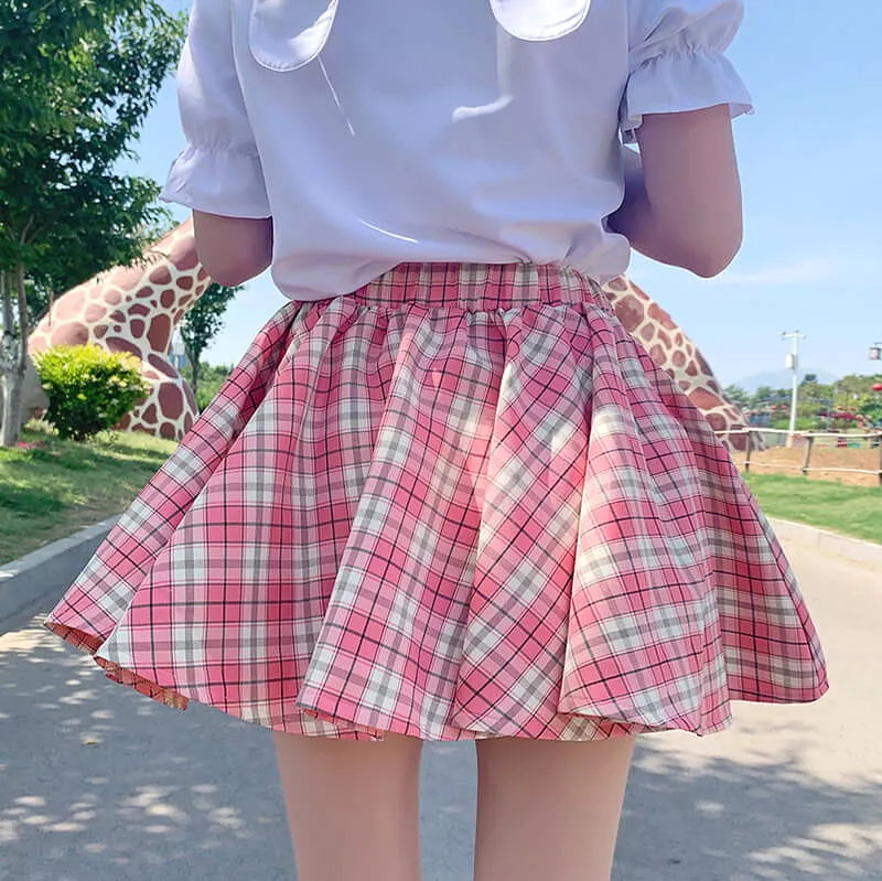 Pink Plaid Puff Skirt - AD210056