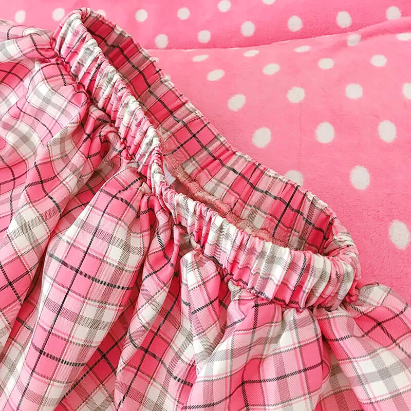 Pink Plaid Puff Skirt - AD210056