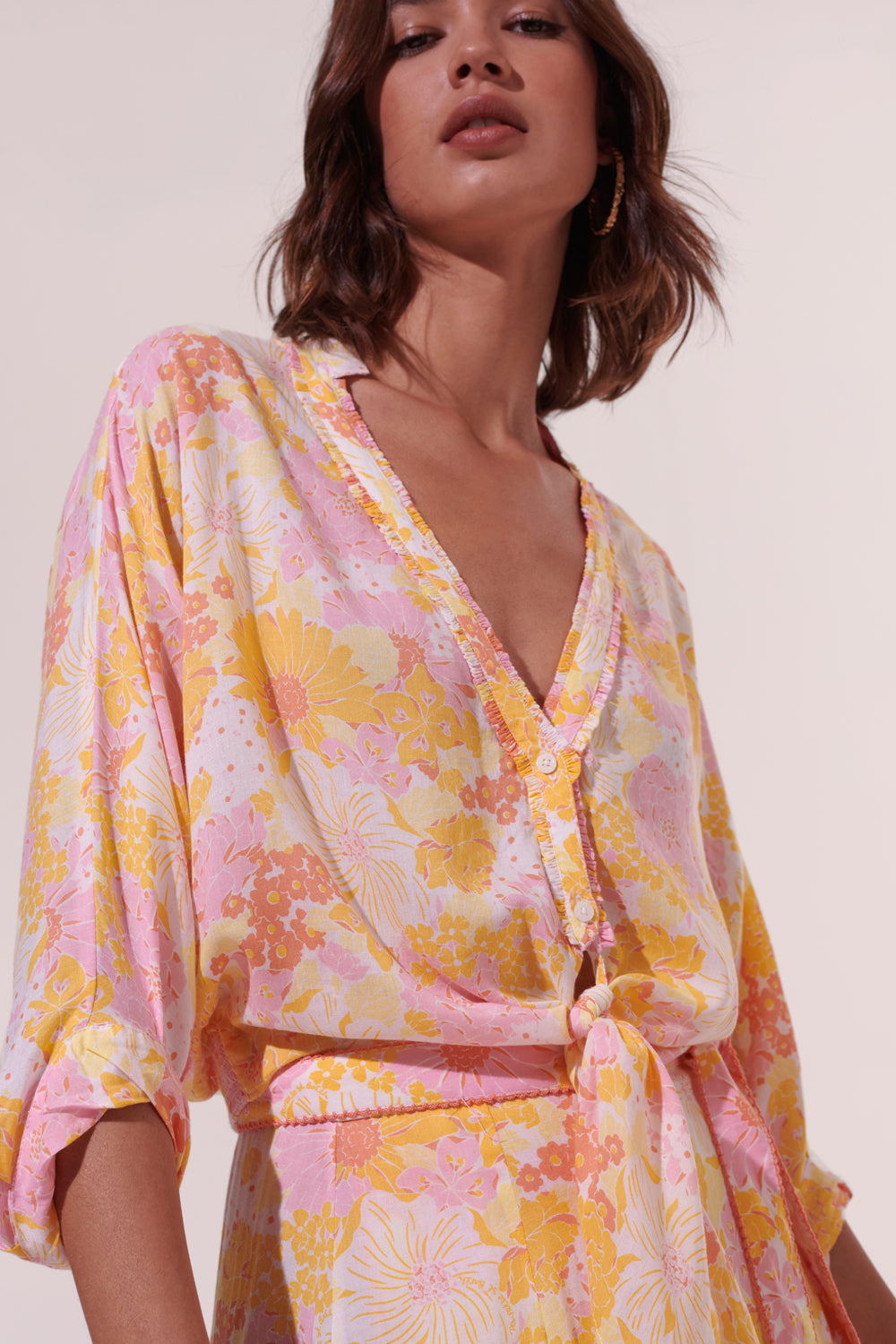 Poupette St. Barth - Women's Shirt - Azia - Yellow Flower Mix.