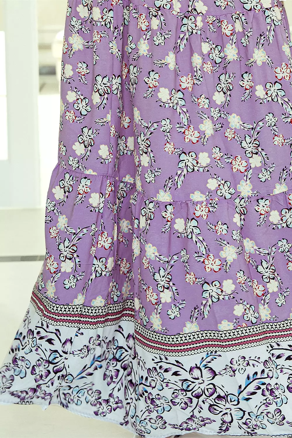 Printed Elastic Waist Skirt with Tiered Design