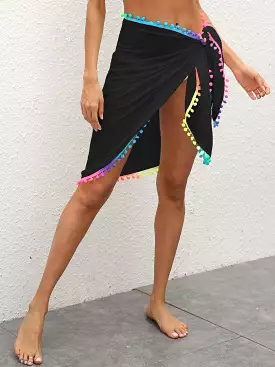 Rainbow Pompom Trim Swimsuit Skirt