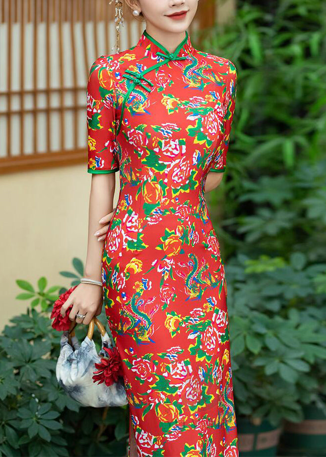 Red Button Print Cotton Dresses - Summer QA1006