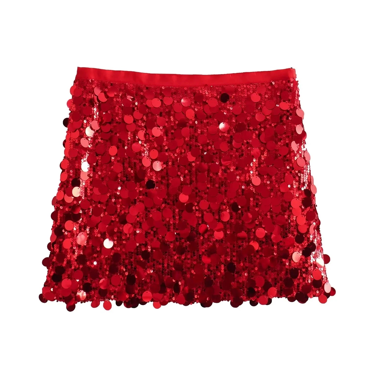 Red Sequined Mini Party Skirts Fashion 2024, Sheath Elegant Evening Club Skirts Y2K Girl, Shiny Skirts