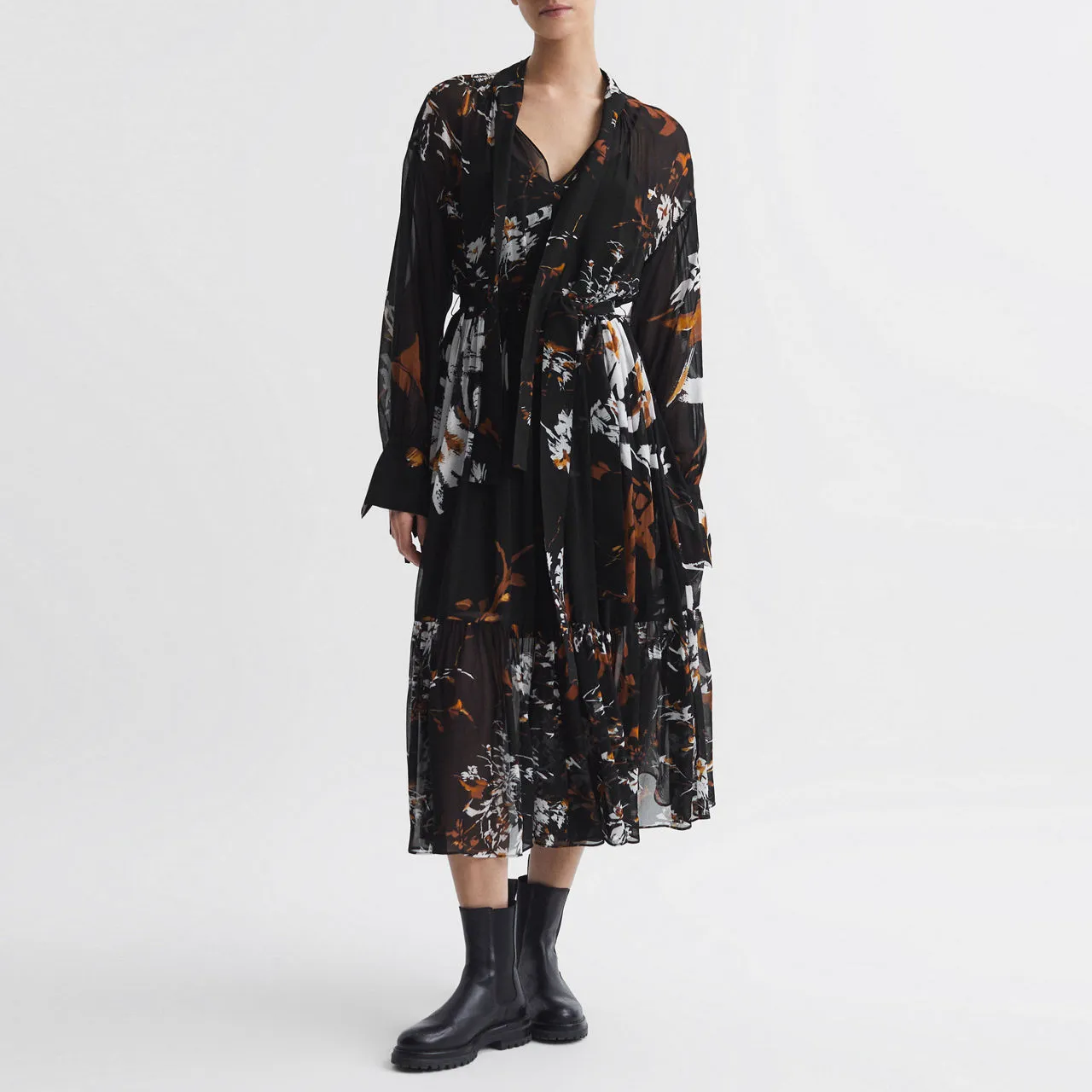 Black REISS Charlotte Floral Dress