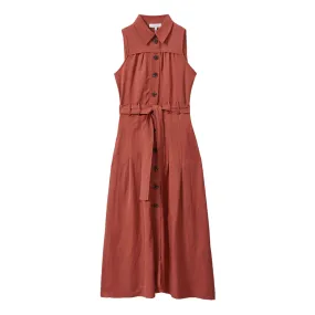 Brown REISS Heidi Linen Shirt Dress