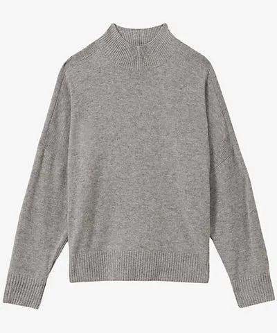 Reiss Women's Grey Alicia Funnel-Neck Relaxed-Fit Wool Jumper