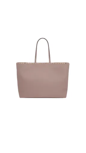 Rockstud Grainy Leather Tote Bag - Powder Pink