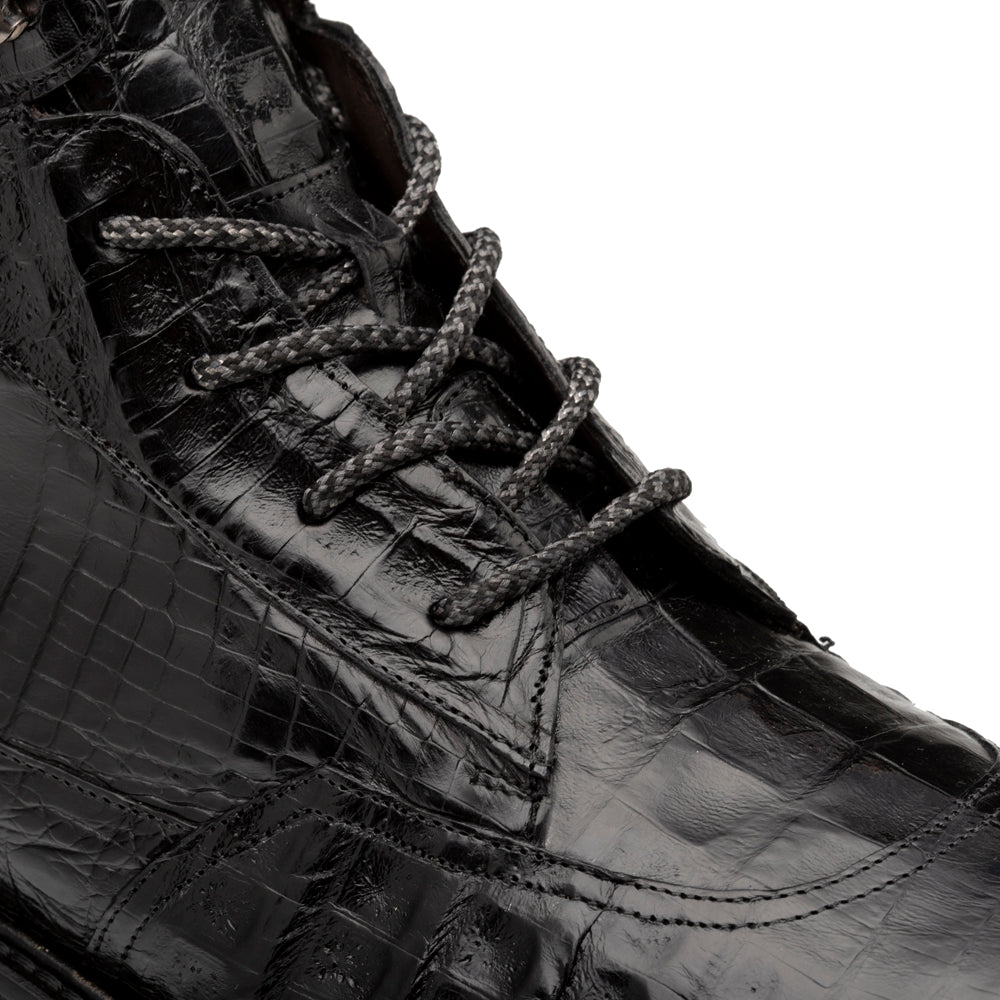 Rugged Lace-Up Crocodile Boots.