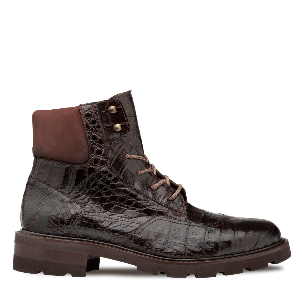 Rugged Lace-Up Crocodile Boots.