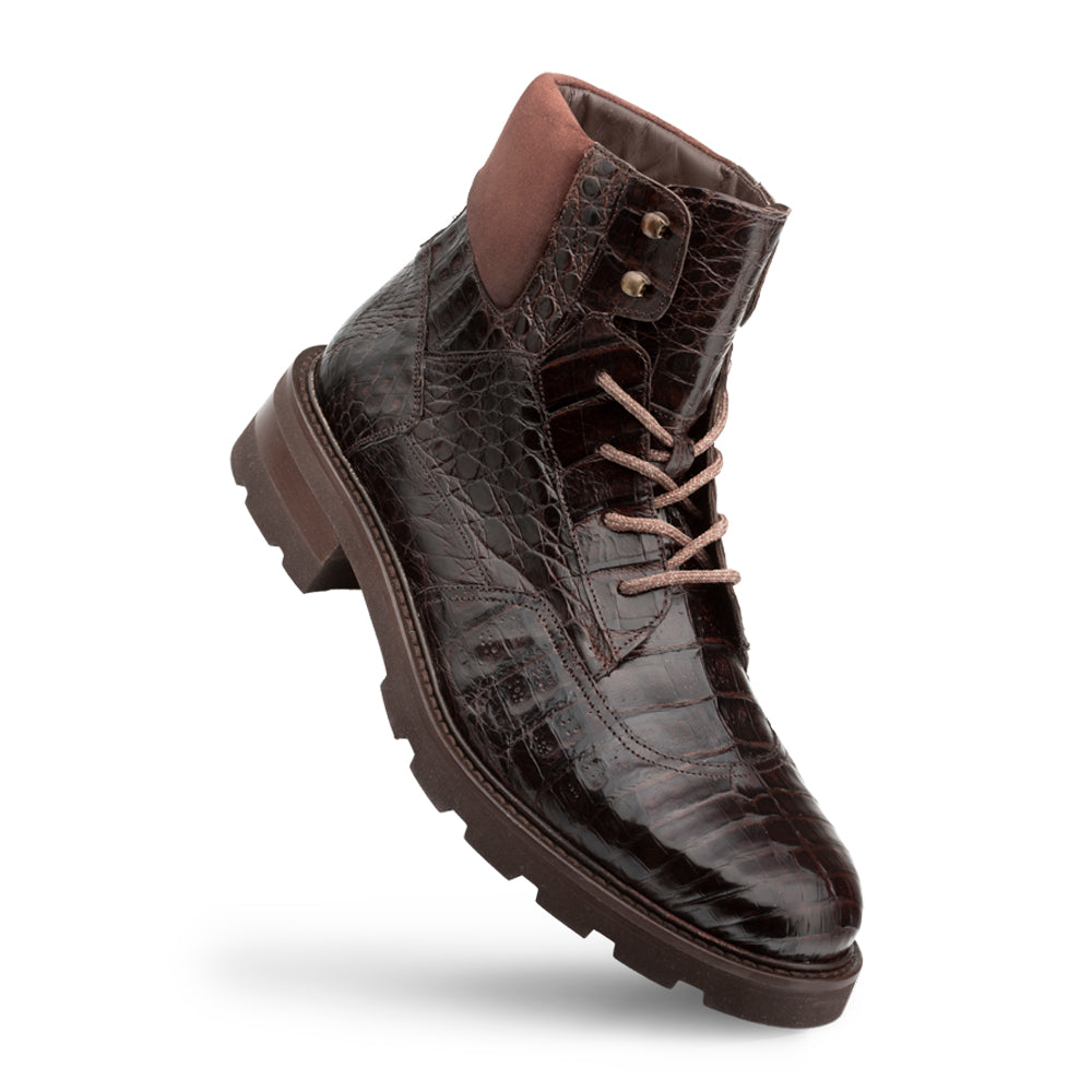 Rugged Lace-Up Crocodile Boots.