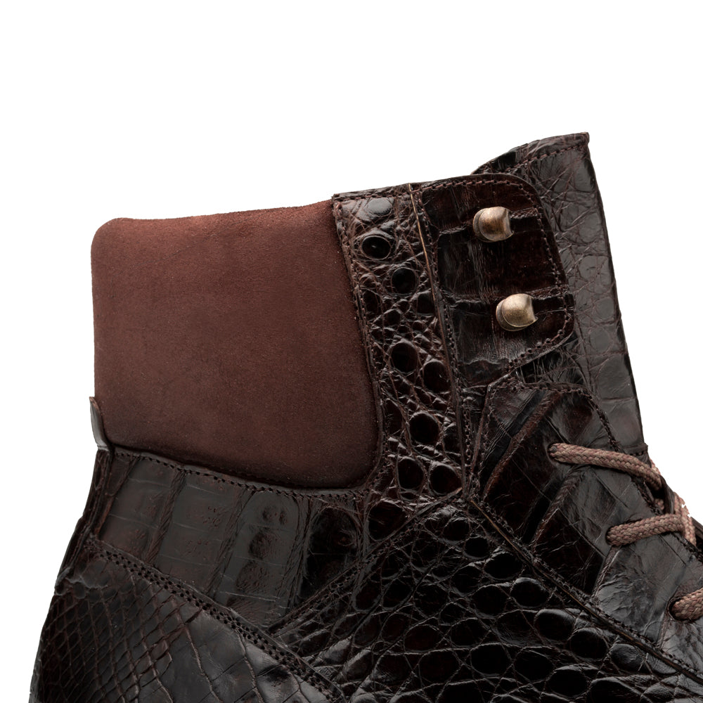 Rugged Lace-Up Crocodile Boots.