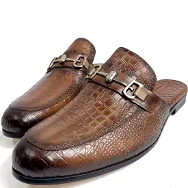 S46- Brown SF skin horsebit mules for Men