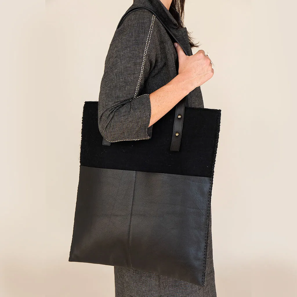 SALE - Felt + Leather Market Tote - Black