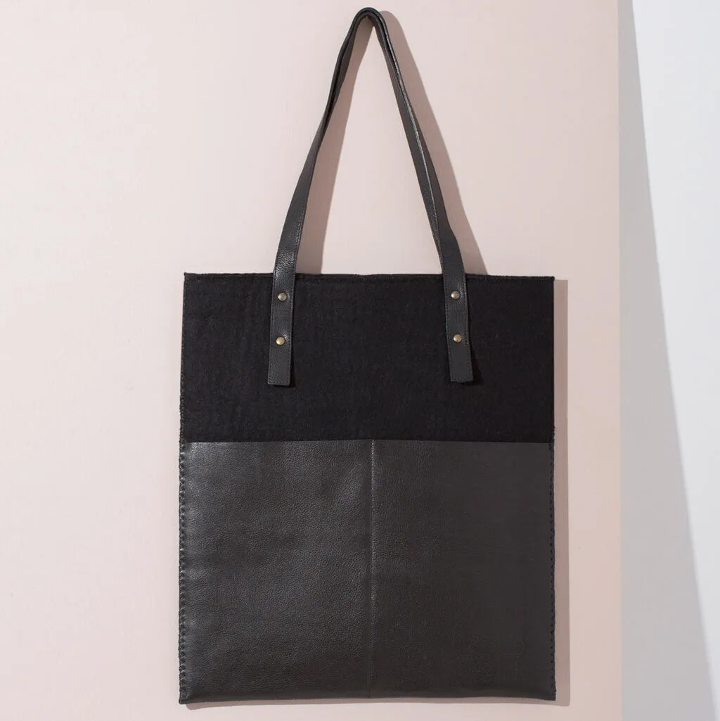 SALE - Felt + Leather Market Tote - Black