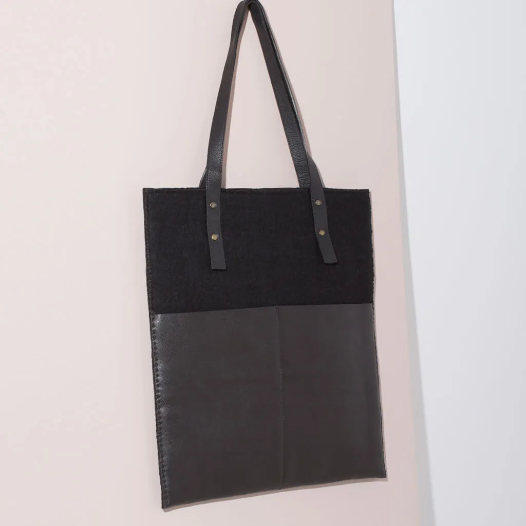 SALE - Felt + Leather Market Tote - Black