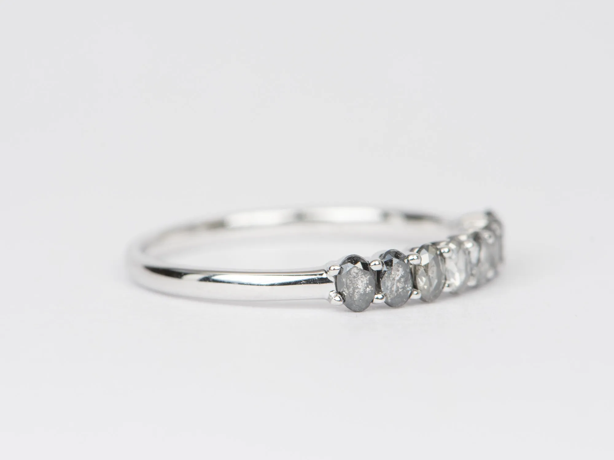 Salt & Pepper Diamond Wedding Band - Ombré Style in White Gold