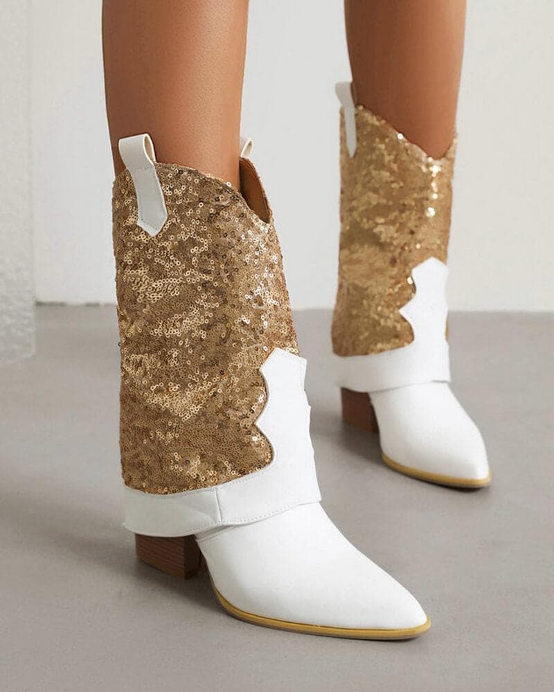 Shiny Glitter High Heel Boots.