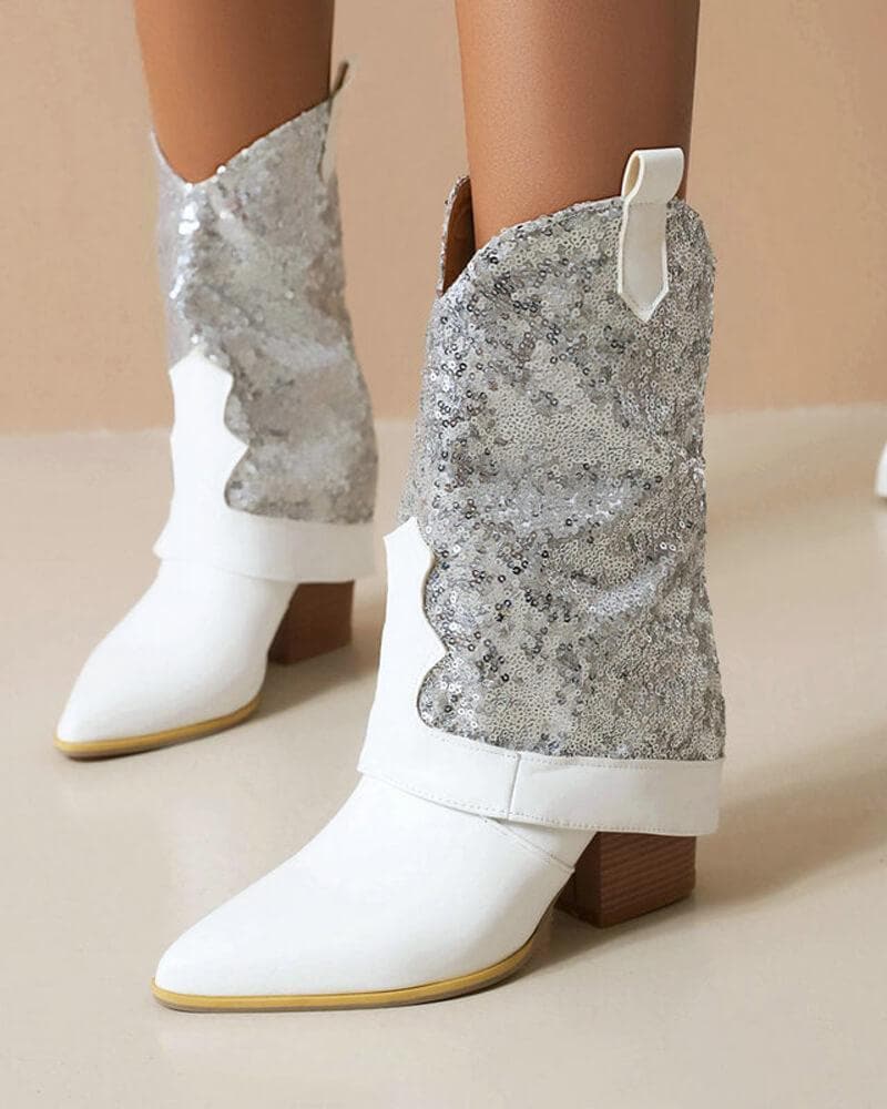 Shiny Glitter High Heel Boots.