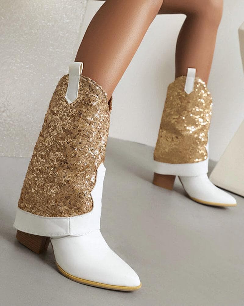 Shiny Glitter High Heel Boots.