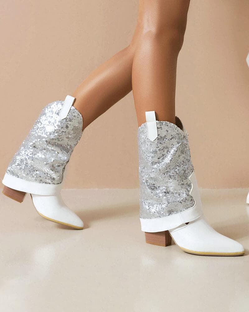 Shiny Glitter High Heel Boots.