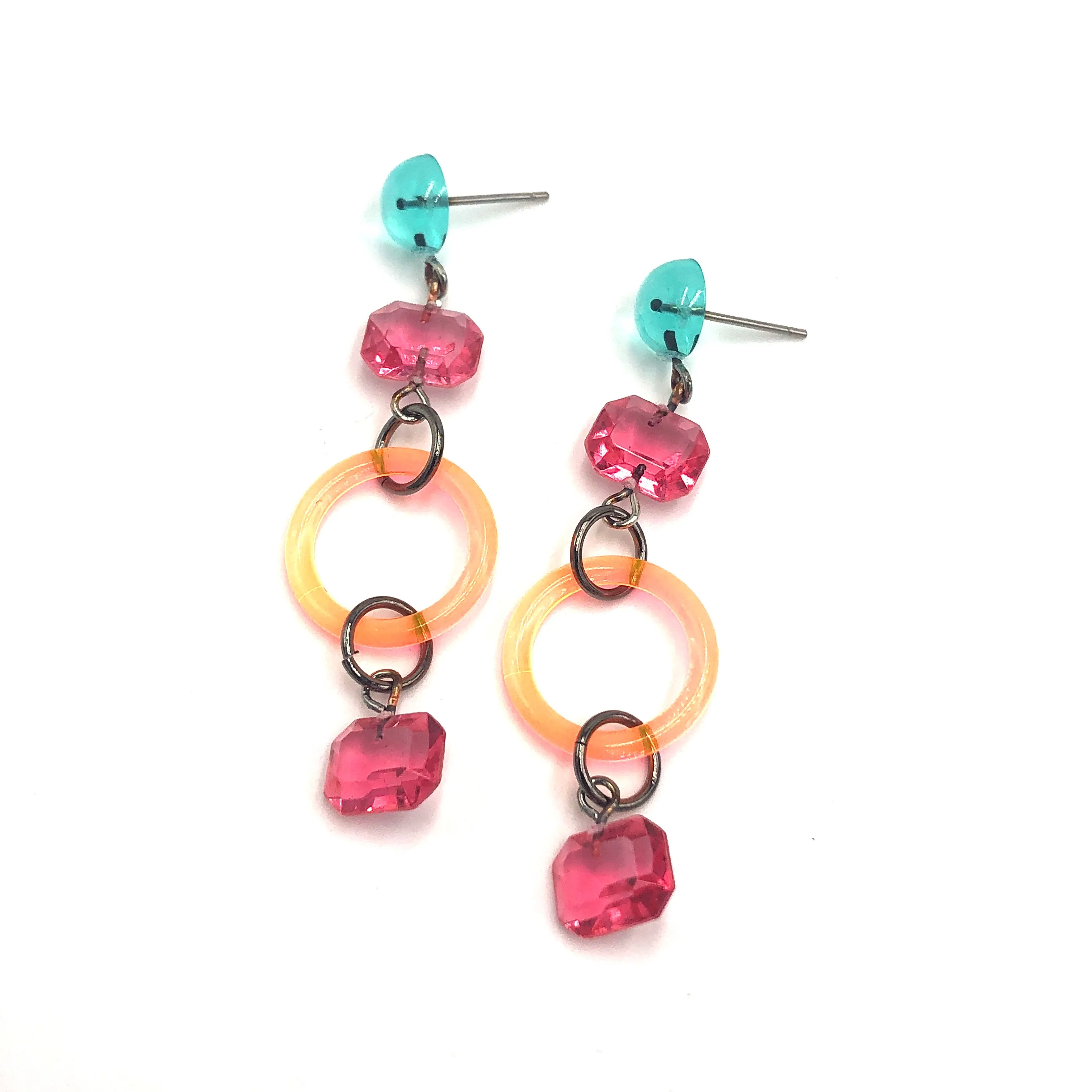 Statement Earrings with Neon & Gem