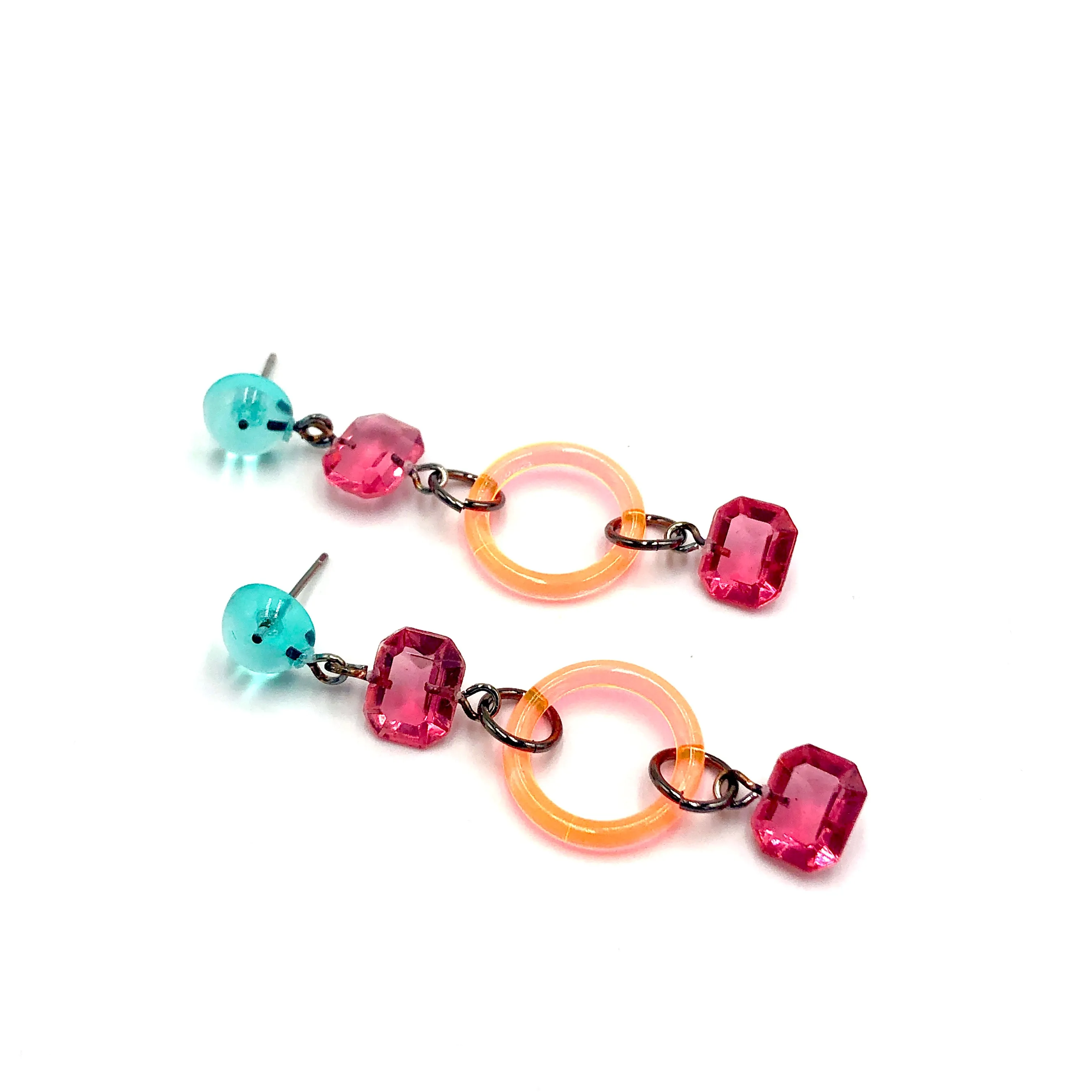 Statement Earrings with Neon & Gem