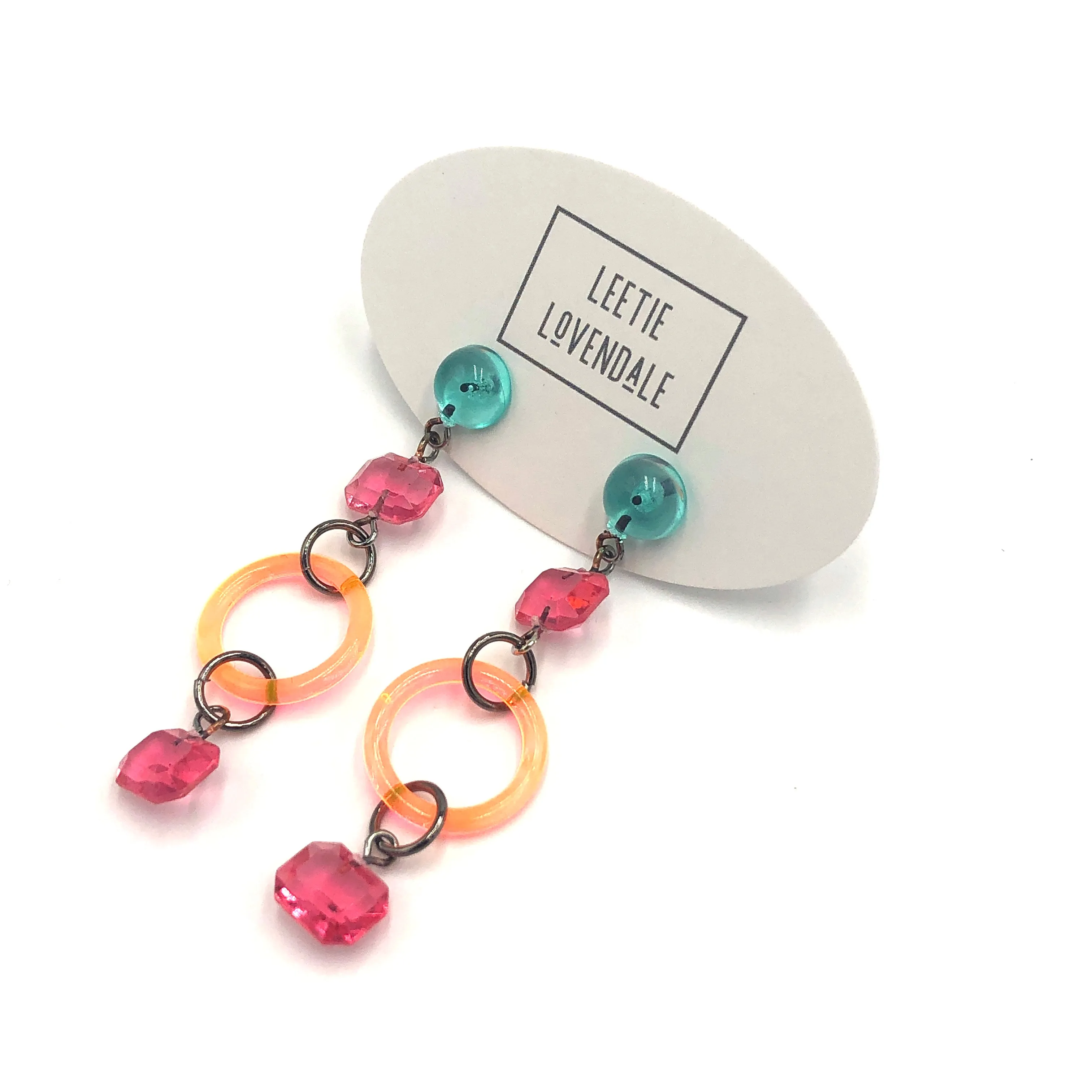 Statement Earrings with Neon & Gem