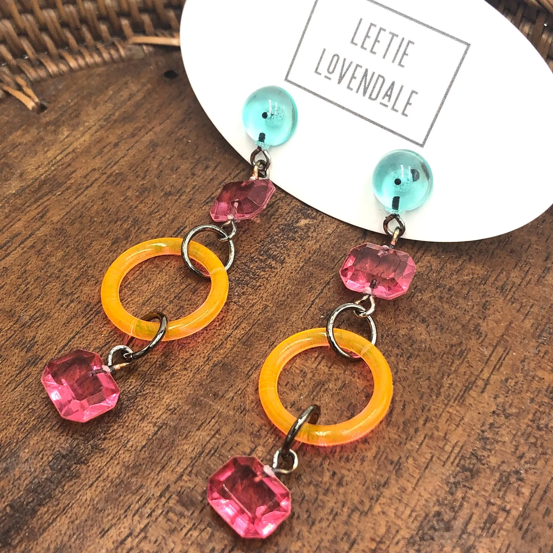 Statement Earrings with Neon & Gem