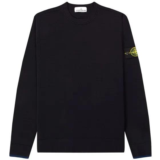 Stone Island navy wool knit crewneck sweatshirt.