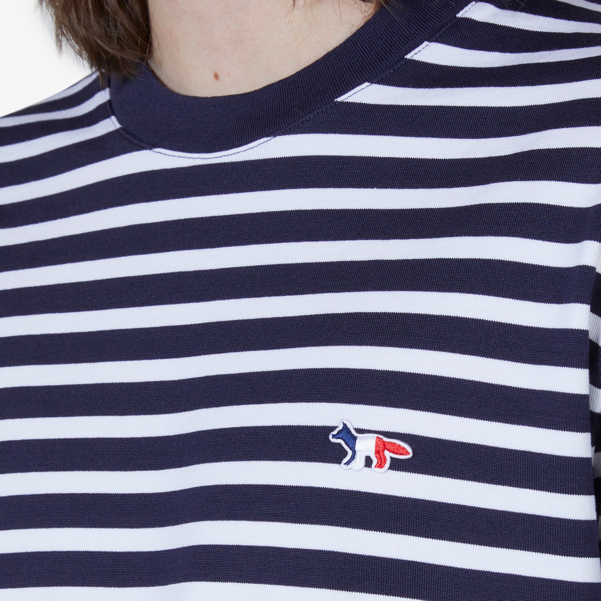 Tricolor Fox Patch T-Shirt with Navy Stripes