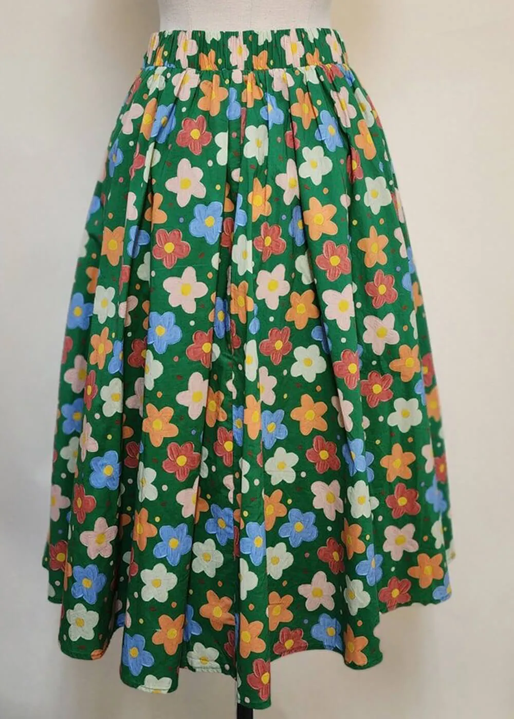 Tulip B 1950s Swing Skirt Green with Painted Flowers