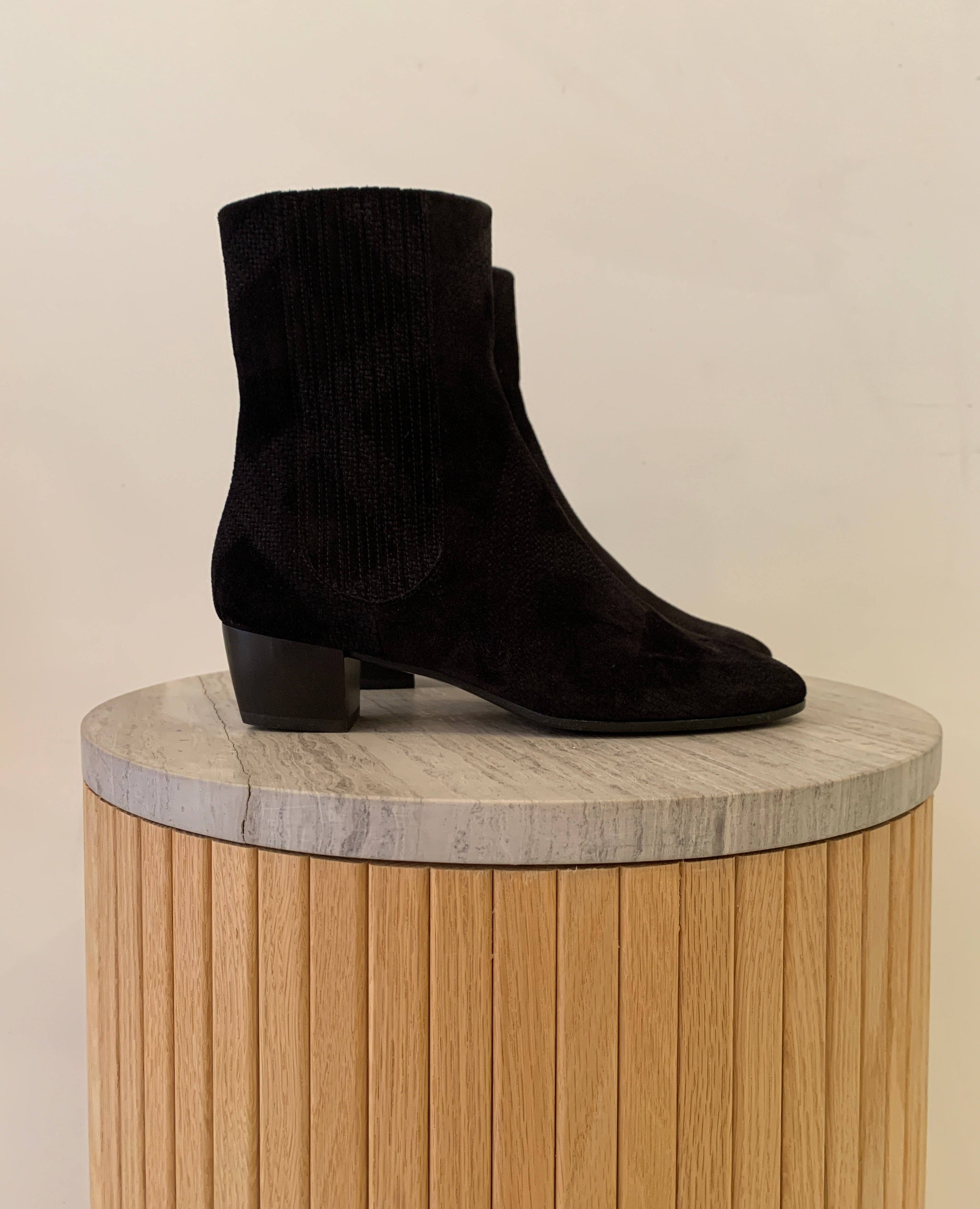 Warehouse Sale - Celeste Boots, Black Tartan Suede