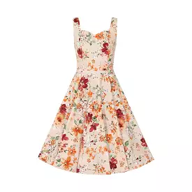 Warm Orange Sleeveless Floral Swing Tea Dress.