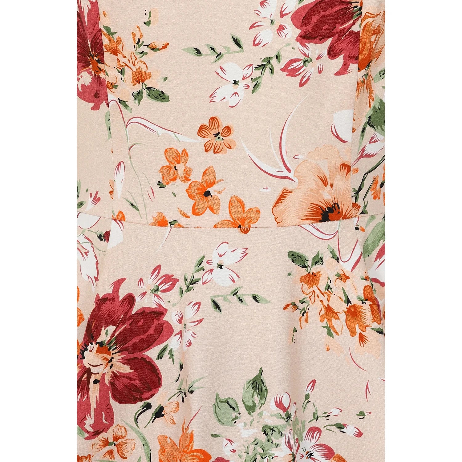 Warm Orange Sleeveless Floral Swing Tea Dress.