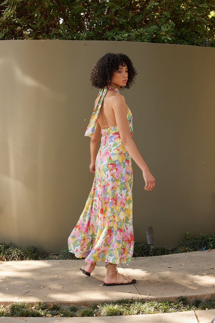 Watercolor Floral Halter Dress