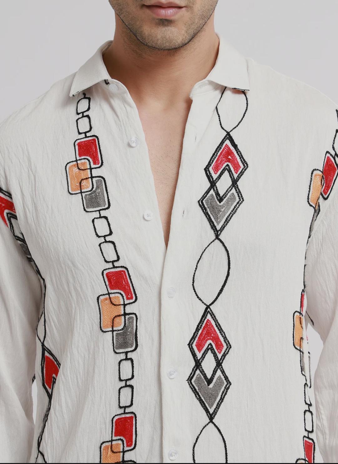 white embroidered abstract shirt