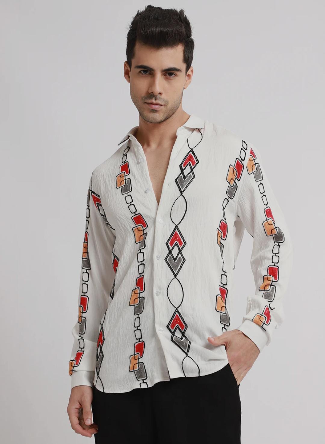 white embroidered abstract shirt