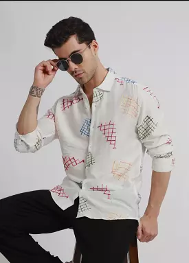 white embroidered shirt with geometric pattern