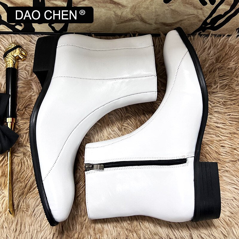 White Genuine Leather Dress Men's Wedding Boots