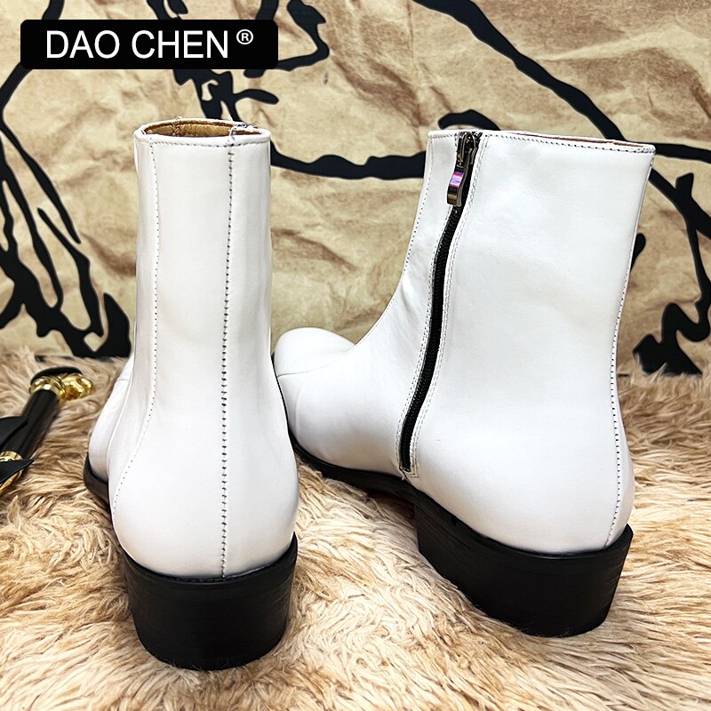 White Genuine Leather Dress Men's Wedding Boots