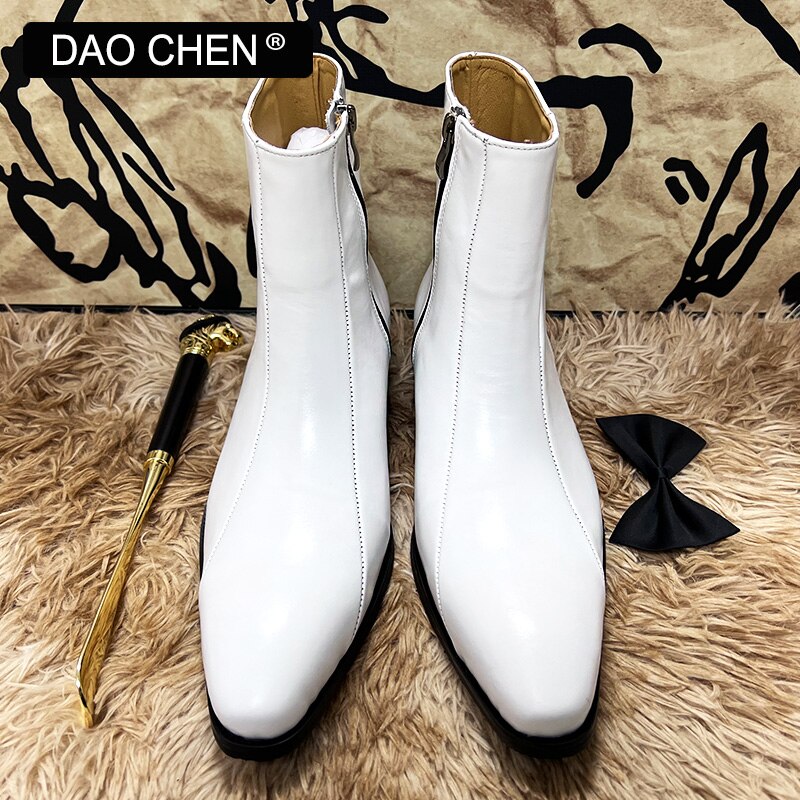 White Genuine Leather Dress Men's Wedding Boots