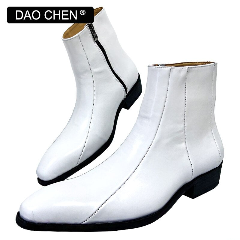 White Genuine Leather Dress Men's Wedding Boots