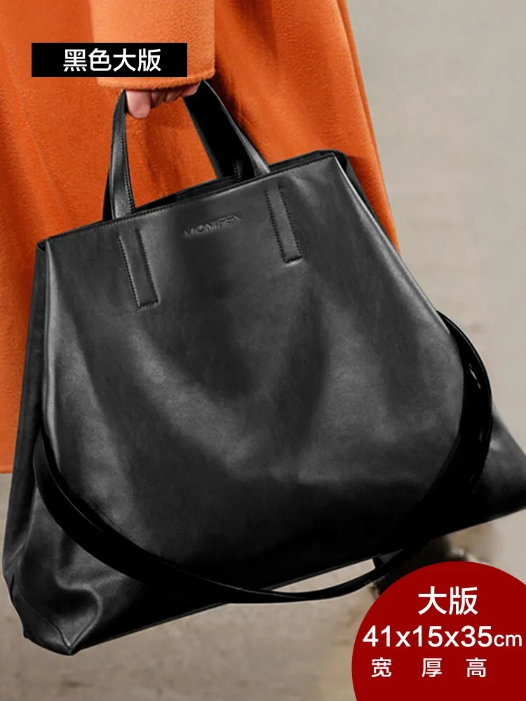 Women's Genuine Leather Large Capacity Commuter Bucket Tote Handbag