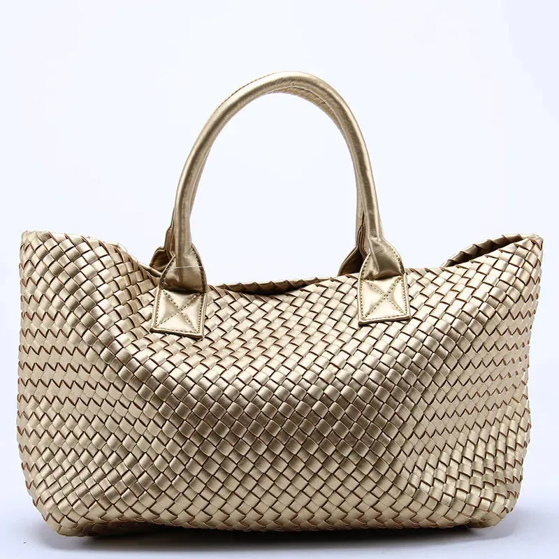 Women's Large Cross Woven Synthetic Leather Casual Tote Handbag