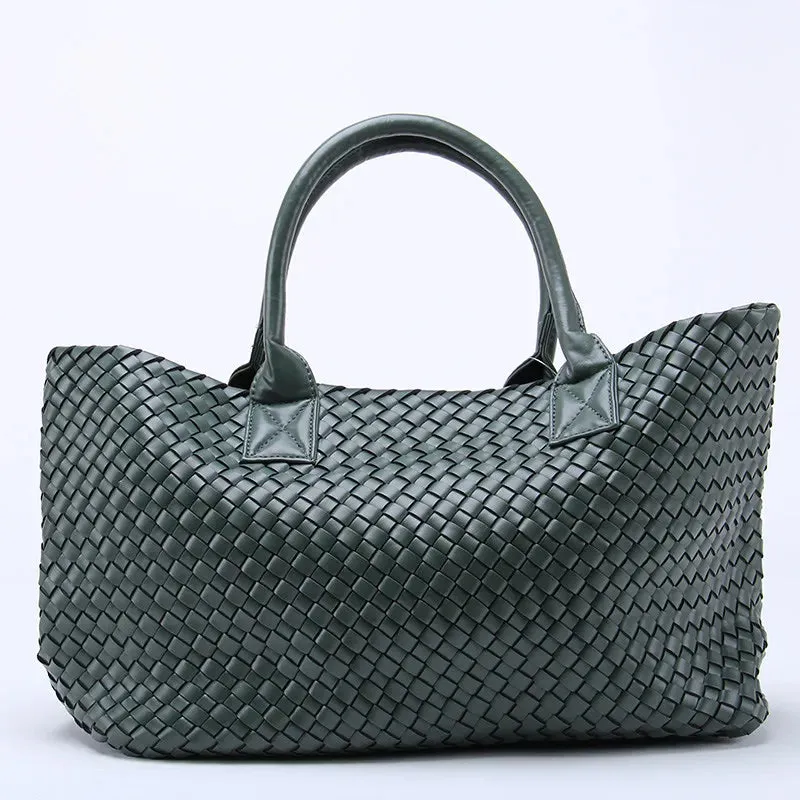 Women's Large Cross Woven Synthetic Leather Casual Tote Handbag