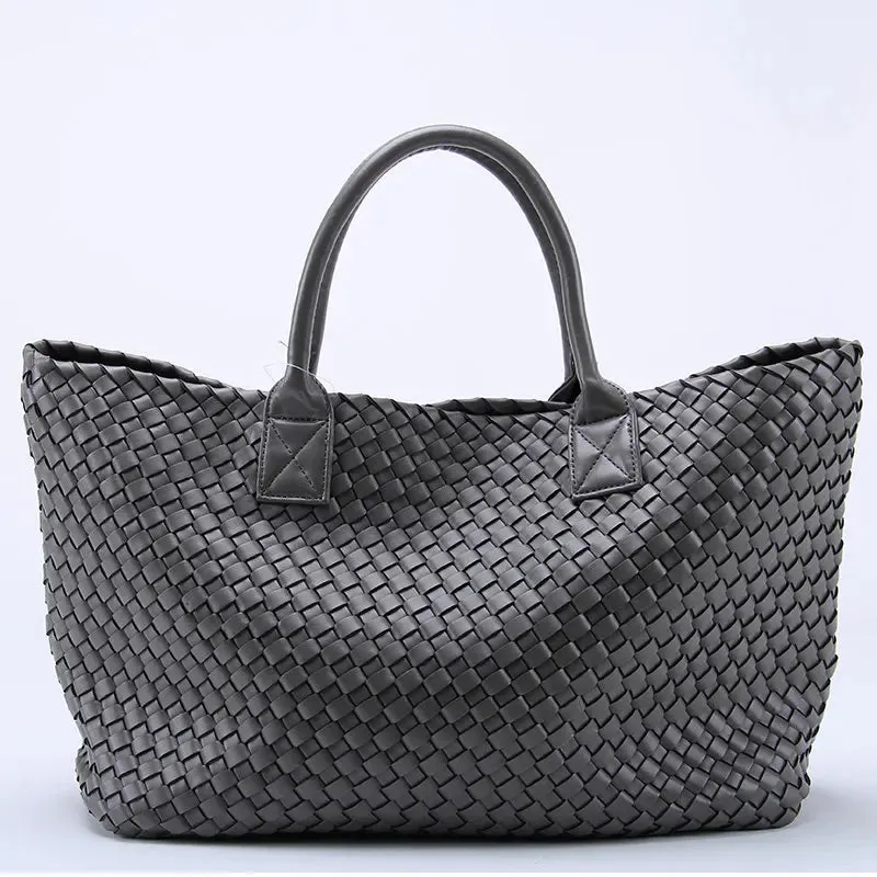 Women's Large Cross Woven Synthetic Leather Casual Tote Handbag