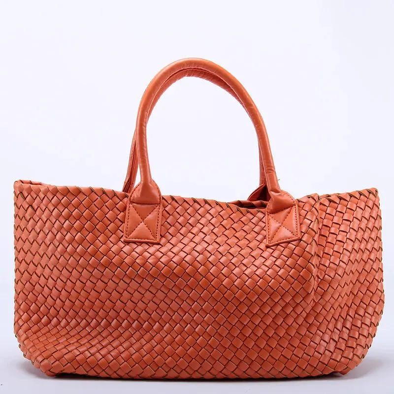 Women's Large Cross Woven Synthetic Leather Casual Tote Handbag