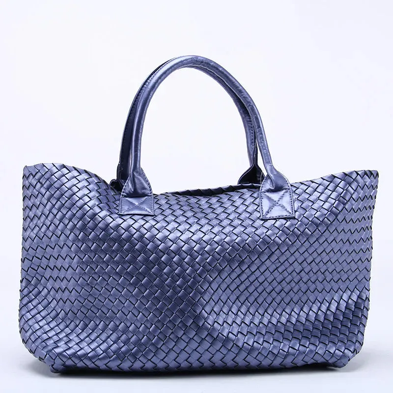 Women's Large Cross Woven Synthetic Leather Casual Tote Handbag