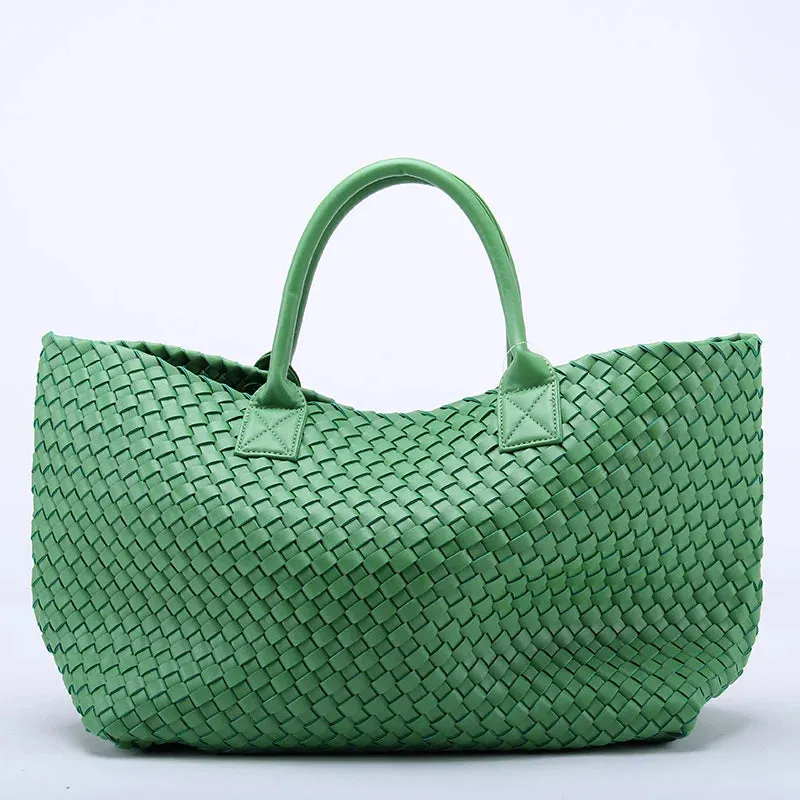 Women's Large Cross Woven Synthetic Leather Casual Tote Handbag