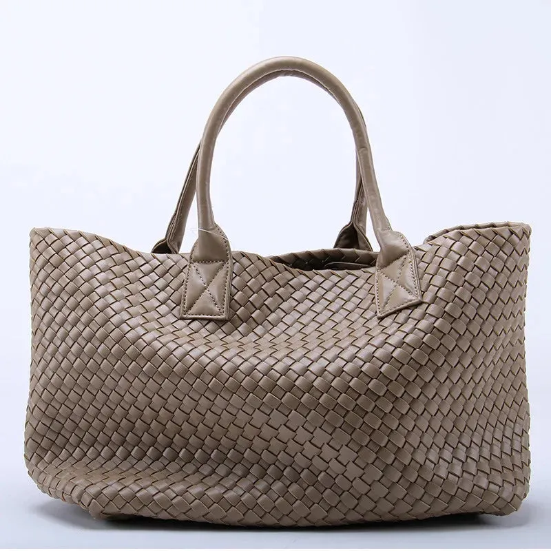 Women's Large Cross Woven Synthetic Leather Casual Tote Handbag